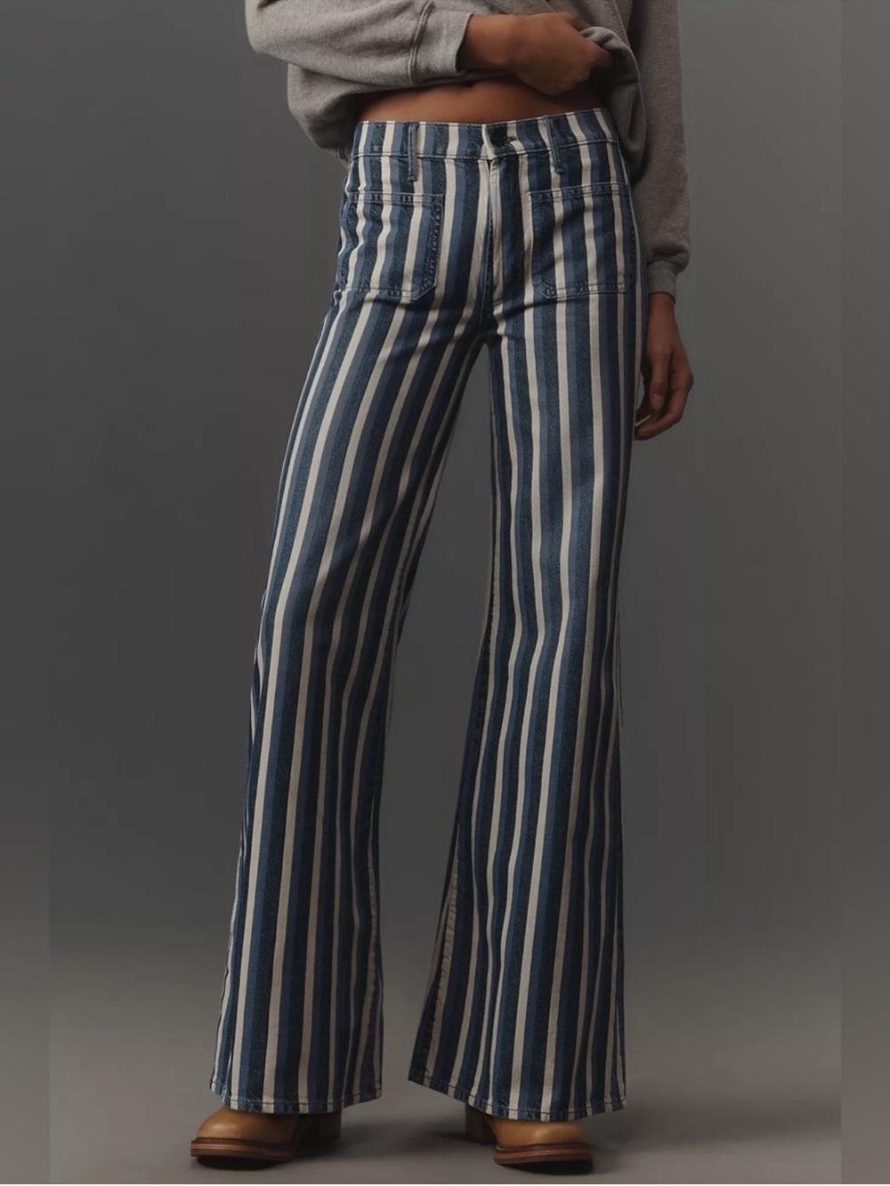MOTHER The Patch Pocket Twister Sneak Mid-Rise Stripe Wide Leg Jeans 29 NWOT - Picture 2 of 10